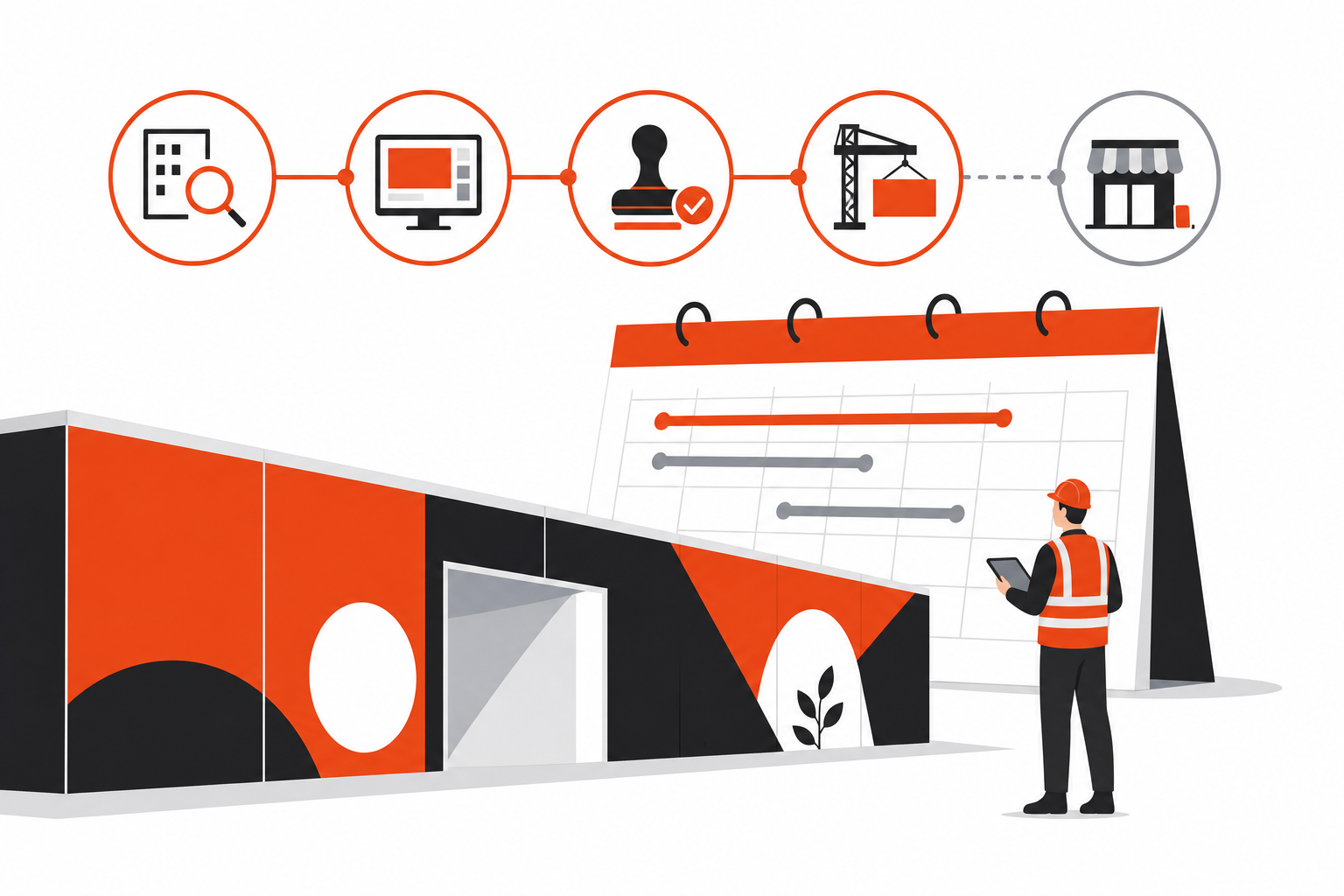 Hoarding graphics fit-out schedule from site survey and artwork approval through printing and installation