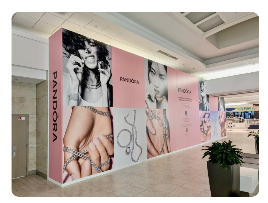 Pandora jewelry hoarding graphics in a shopping centre