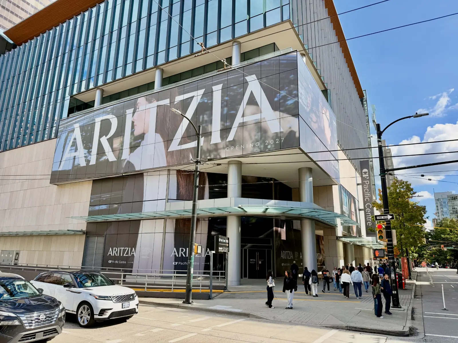 Aritzia exterior window graphics at CF Pacific Centre, Robson and Howe Street, Vancouver